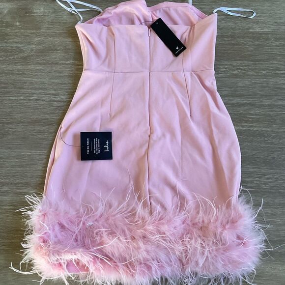 Lulu’s Fabulous Delight Light Pink Strapless Bustier Feather Mini Dress M Nwt - Picture 6 of 8